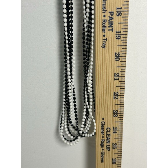VTG LONG Multi Strand Faceted Glass Necklace Beaded Black White Gold Tone Link - Picture 8 of 8